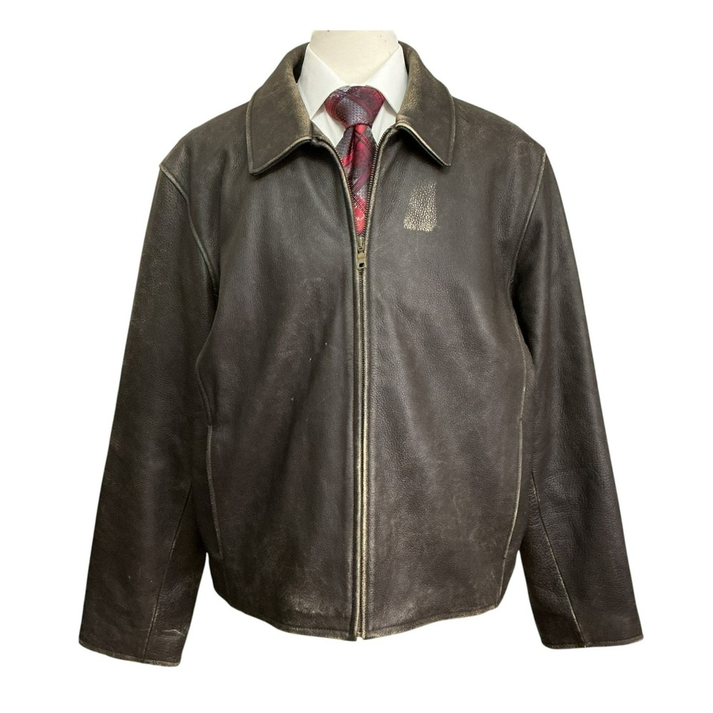 Eddie Bauer Distressed Genuine Leather Bomber Jacket Men's XL Brown Aviator Y2K